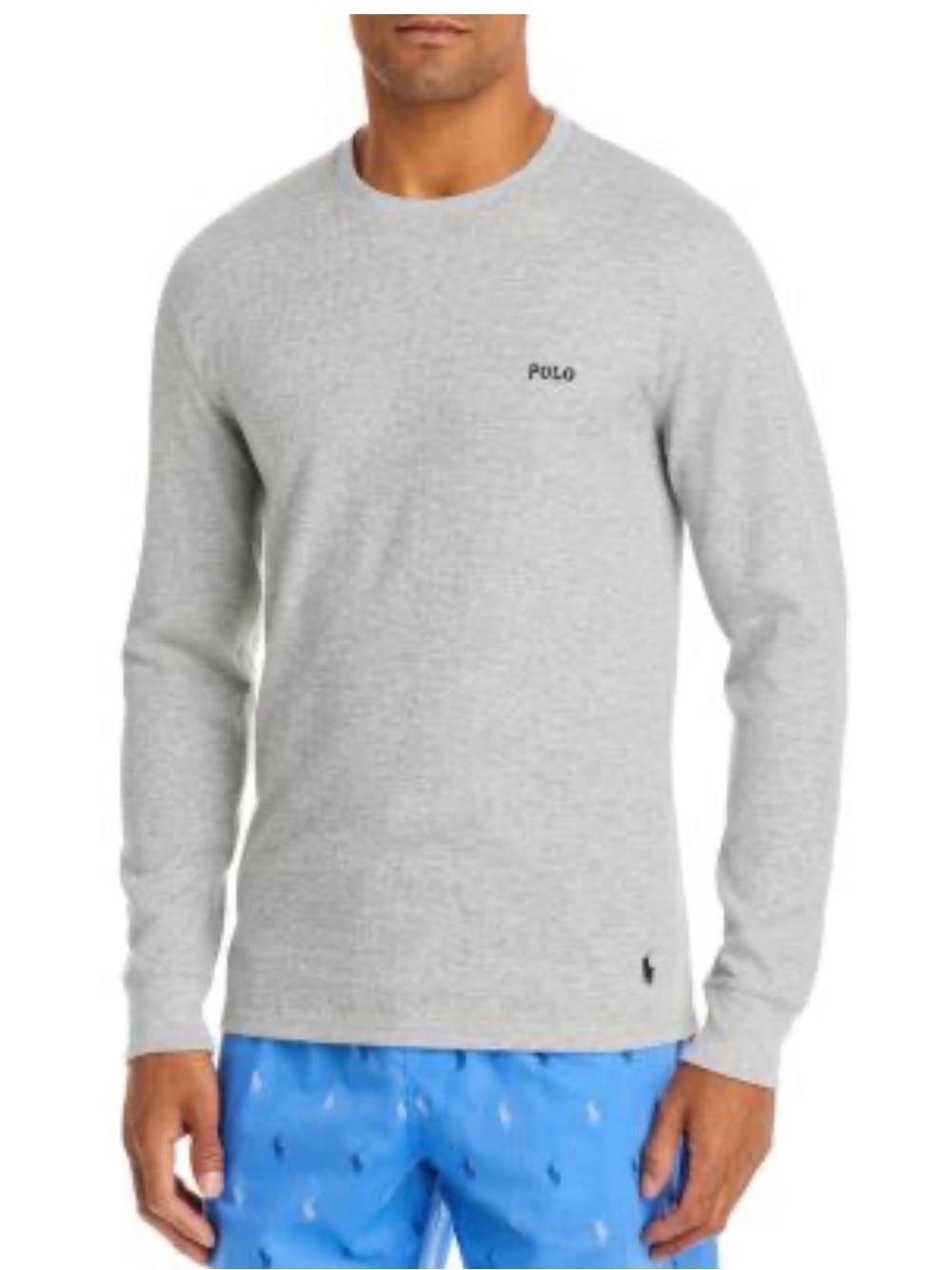 Polo Ralph Lauren Sleepwear Long Sleeve Crew Neck Waffle Knit Shirt Sz L Gray